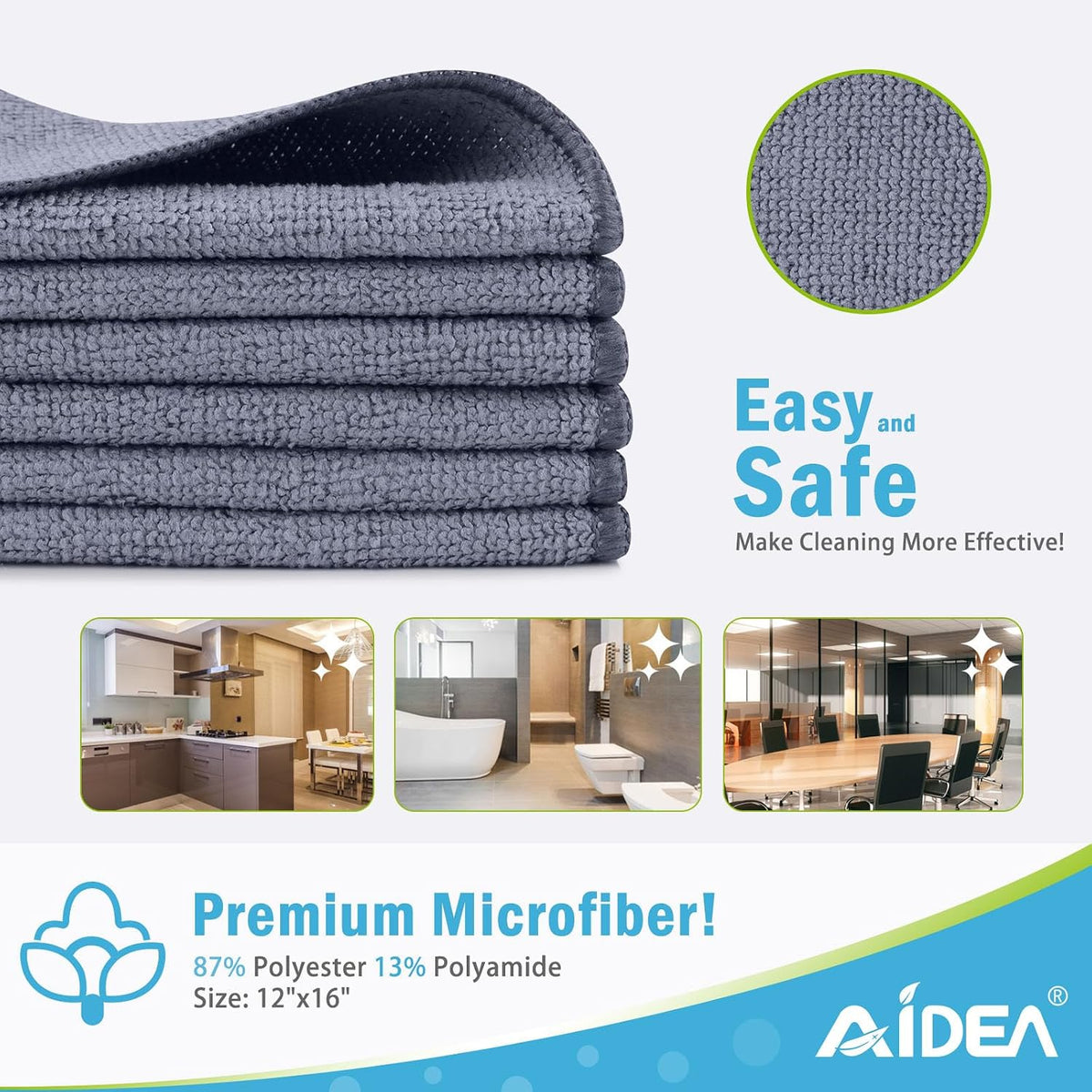 AIDEA Microfiber Cleaning Cloth-50PK, Microfiber Towels for Cars 12"x12"