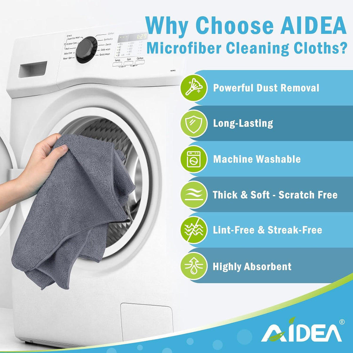 AIDEA Microfiber Cleaning Cloth-50PK, Microfiber Towels for Cars 12"x12"