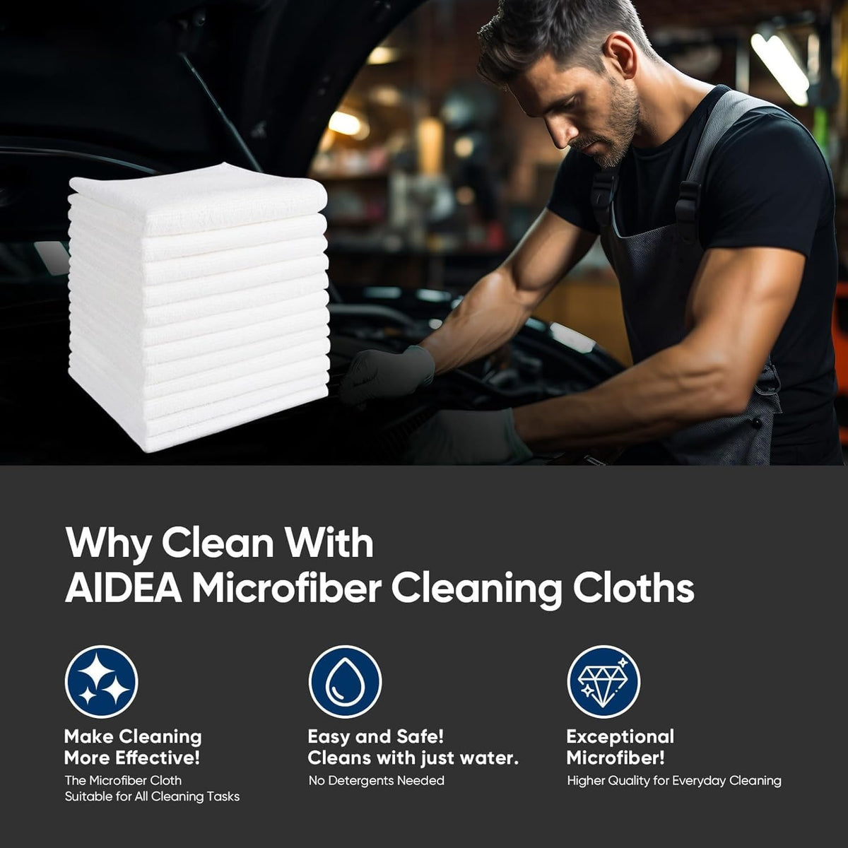 AIDEA Microfiber Cleaning Cloth-50PK, Microfiber Towels for Cars 12"x12"