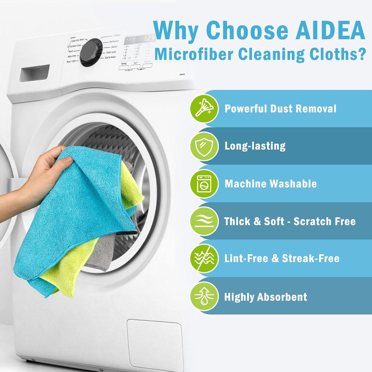 AIDEA Microfiber Cleaning Cloth-50PK, Microfiber Towels for Cars 12"x12"