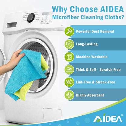 AIDEA Microfiber Cleaning Cloth-50PK, Microfiber Towels for Cars 12"x12"