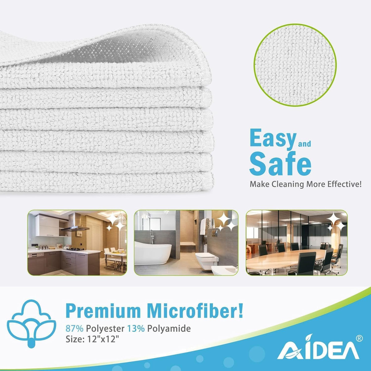 AIDEA Microfiber Cleaning Cloth-50PK, Microfiber Towels for Cars 12"x12"
