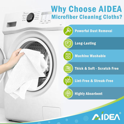 AIDEA Microfiber Cleaning Cloth-50PK, Microfiber Towels for Cars 12"x12"