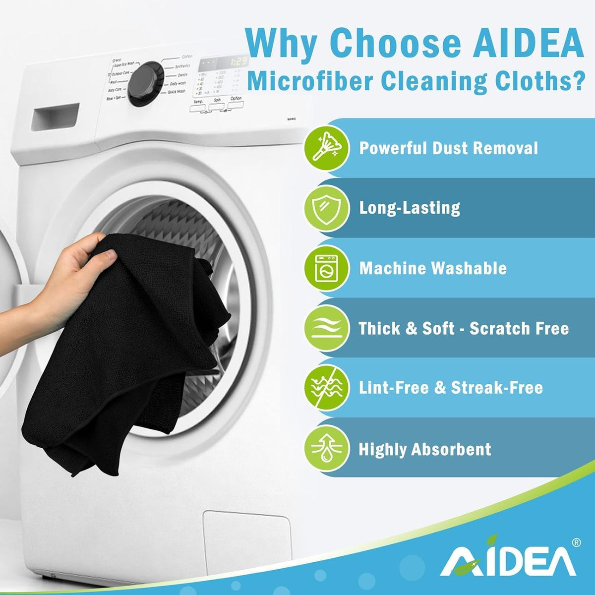 AIDEA Microfiber Cleaning Cloth-50PK, Microfiber Towels for Cars 12"x12"