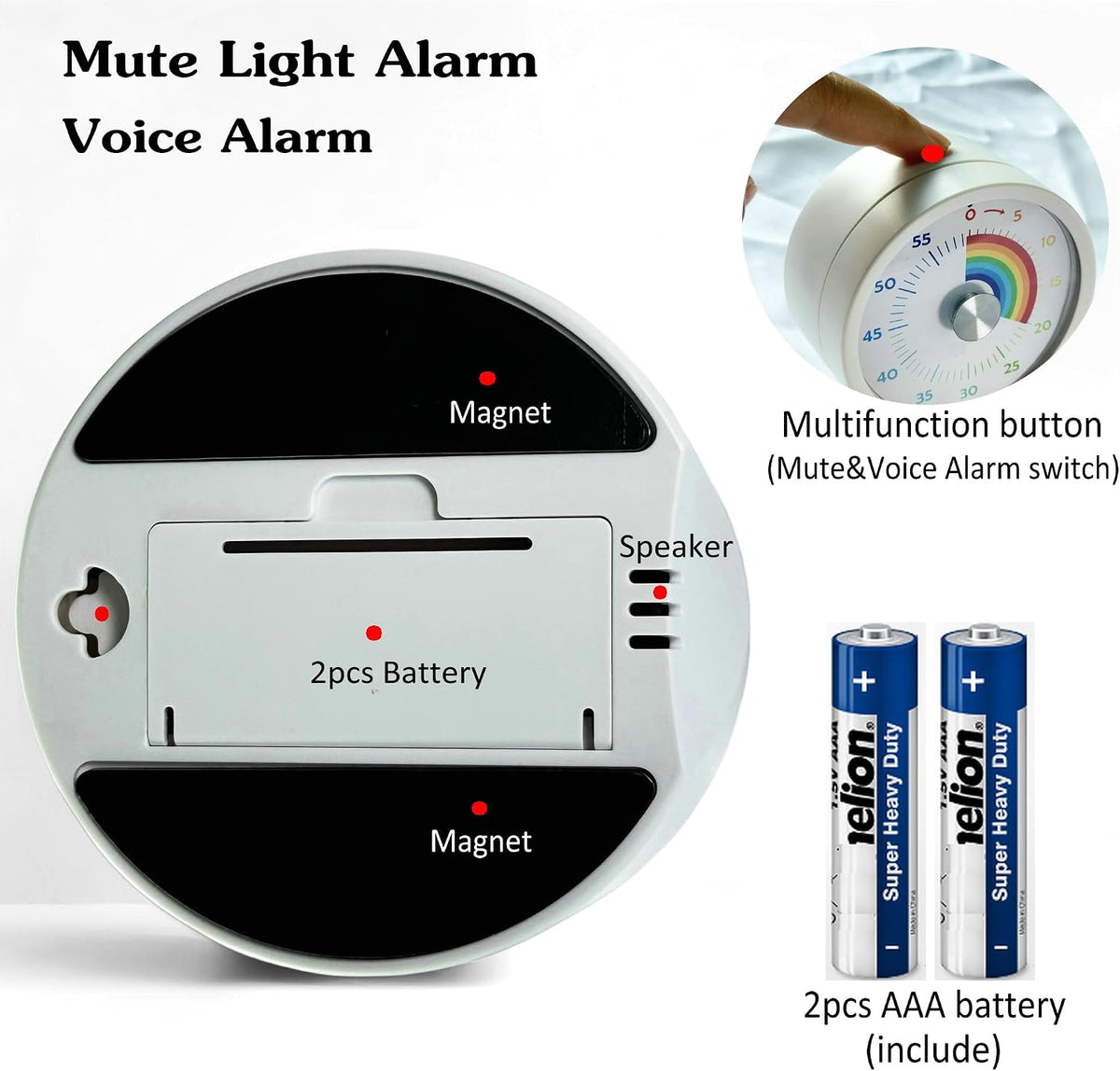 Visual Timer, Kitchen Timer Rainbow Disk 60 Minute Countdown Timer for Kids and Adults, Silent Time Management Tool(Rainbow)