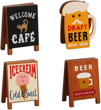 Retro Desktop Memo Holder,Note Folder Table Number Stands Cartoon Memo Clip Photo Clip,Wooden Desk Decor Office Accessories Doll House Props,4 Pieces
