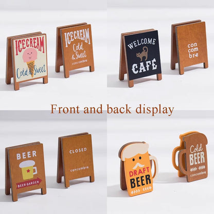 Retro Desktop Memo Holder,Note Folder Table Number Stands Cartoon Memo Clip Photo Clip,Wooden Desk Decor Office Accessories Doll House Props,4 Pieces