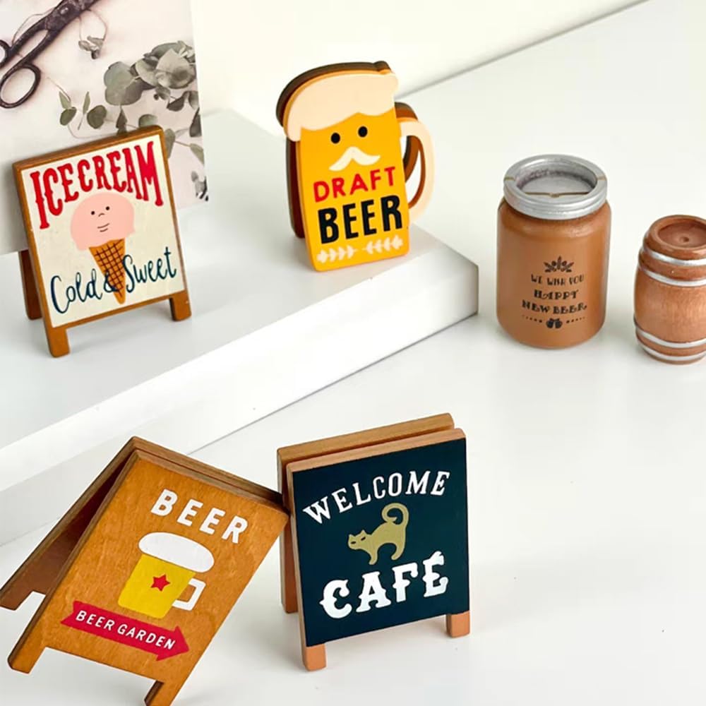 Retro Desktop Memo Holder,Note Folder Table Number Stands Cartoon Memo Clip Photo Clip,Wooden Desk Decor Office Accessories Doll House Props,4 Pieces