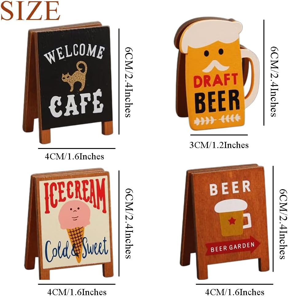 Retro Desktop Memo Holder,Note Folder Table Number Stands Cartoon Memo Clip Photo Clip,Wooden Desk Decor Office Accessories Doll House Props,4 Pieces