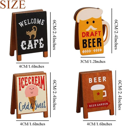 Retro Desktop Memo Holder,Note Folder Table Number Stands Cartoon Memo Clip Photo Clip,Wooden Desk Decor Office Accessories Doll House Props,4 Pieces