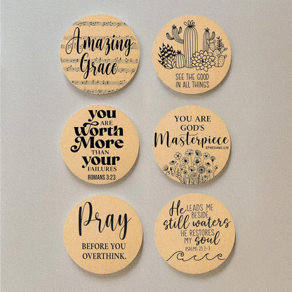 Coasters for Drinks with Holder Set of 6, Inspirational Cork Coaster Absorbent for Office Desk Inspired Table Coasters Kitchen Decor House Warming Gifts for New Home Couples, Round 4"