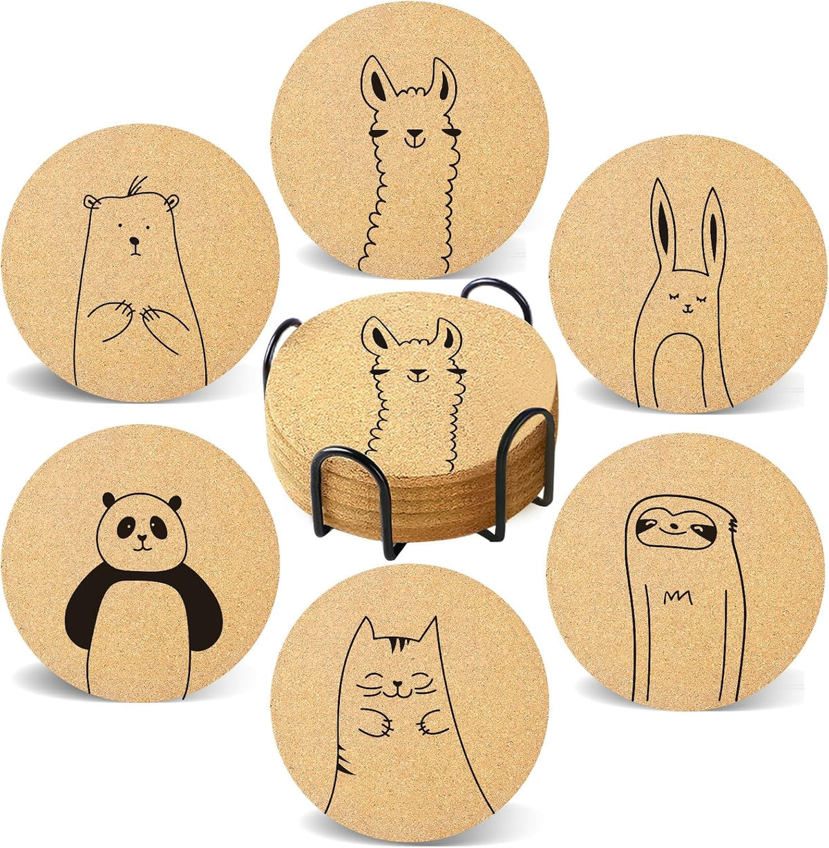 Coasters for Drinks with Holder Set of 6, Inspirational Cork Coaster Absorbent for Office Desk Inspired Table Coasters Kitchen Decor House Warming Gifts for New Home Couples, Round 4"