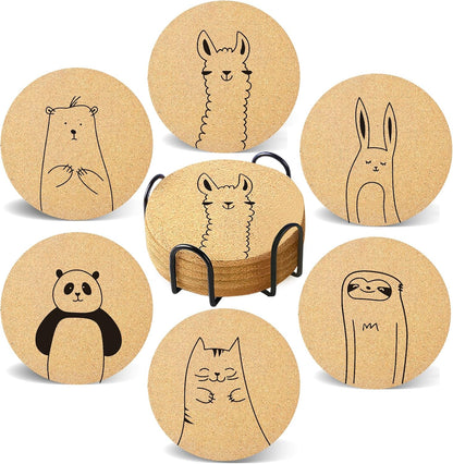Coasters for Drinks with Holder Set of 6, Inspirational Cork Coaster Absorbent for Office Desk Inspired Table Coasters Kitchen Decor House Warming Gifts for New Home Couples, Round 4"