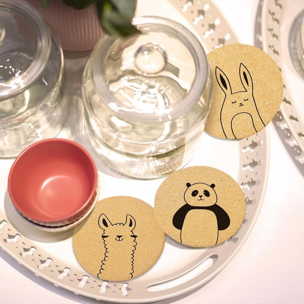 Coasters for Drinks with Holder Set of 6, Inspirational Cork Coaster Absorbent for Office Desk Inspired Table Coasters Kitchen Decor House Warming Gifts for New Home Couples, Round 4"