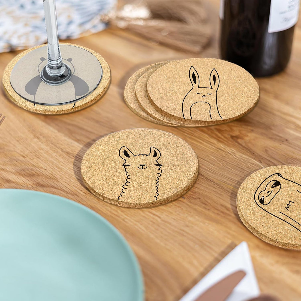 Coasters for Drinks with Holder Set of 6, Inspirational Cork Coaster Absorbent for Office Desk Inspired Table Coasters Kitchen Decor House Warming Gifts for New Home Couples, Round 4"