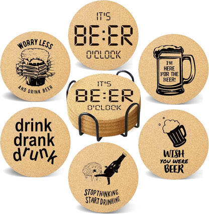 Coasters for Drinks with Holder Set of 6, Inspirational Cork Coaster Absorbent for Office Desk Inspired Table Coasters Kitchen Decor House Warming Gifts for New Home Couples, Round 4"