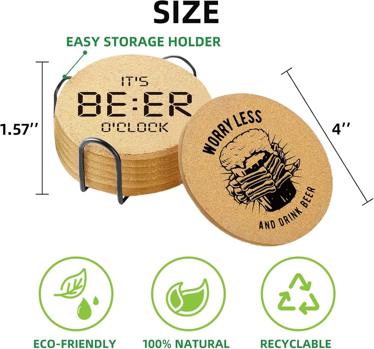Coasters for Drinks with Holder Set of 6, Inspirational Cork Coaster Absorbent for Office Desk Inspired Table Coasters Kitchen Decor House Warming Gifts for New Home Couples, Round 4"