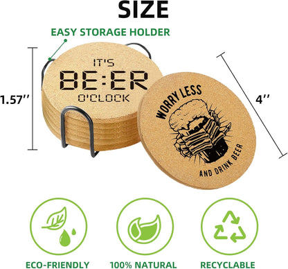 Coasters for Drinks with Holder Set of 6, Inspirational Cork Coaster Absorbent for Office Desk Inspired Table Coasters Kitchen Decor House Warming Gifts for New Home Couples, Round 4"