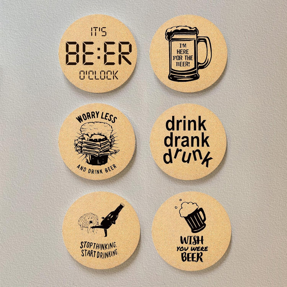 Coasters for Drinks with Holder Set of 6, Inspirational Cork Coaster Absorbent for Office Desk Inspired Table Coasters Kitchen Decor House Warming Gifts for New Home Couples, Round 4"