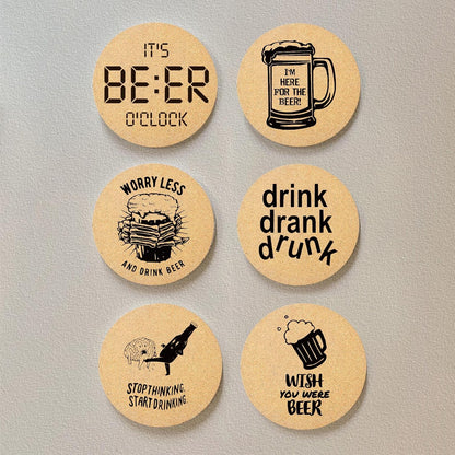 Coasters for Drinks with Holder Set of 6, Inspirational Cork Coaster Absorbent for Office Desk Inspired Table Coasters Kitchen Decor House Warming Gifts for New Home Couples, Round 4"