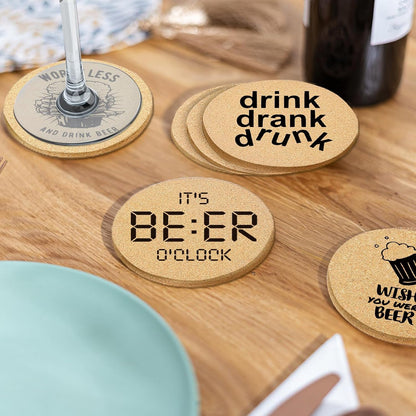 Coasters for Drinks with Holder Set of 6, Inspirational Cork Coaster Absorbent for Office Desk Inspired Table Coasters Kitchen Decor House Warming Gifts for New Home Couples, Round 4"