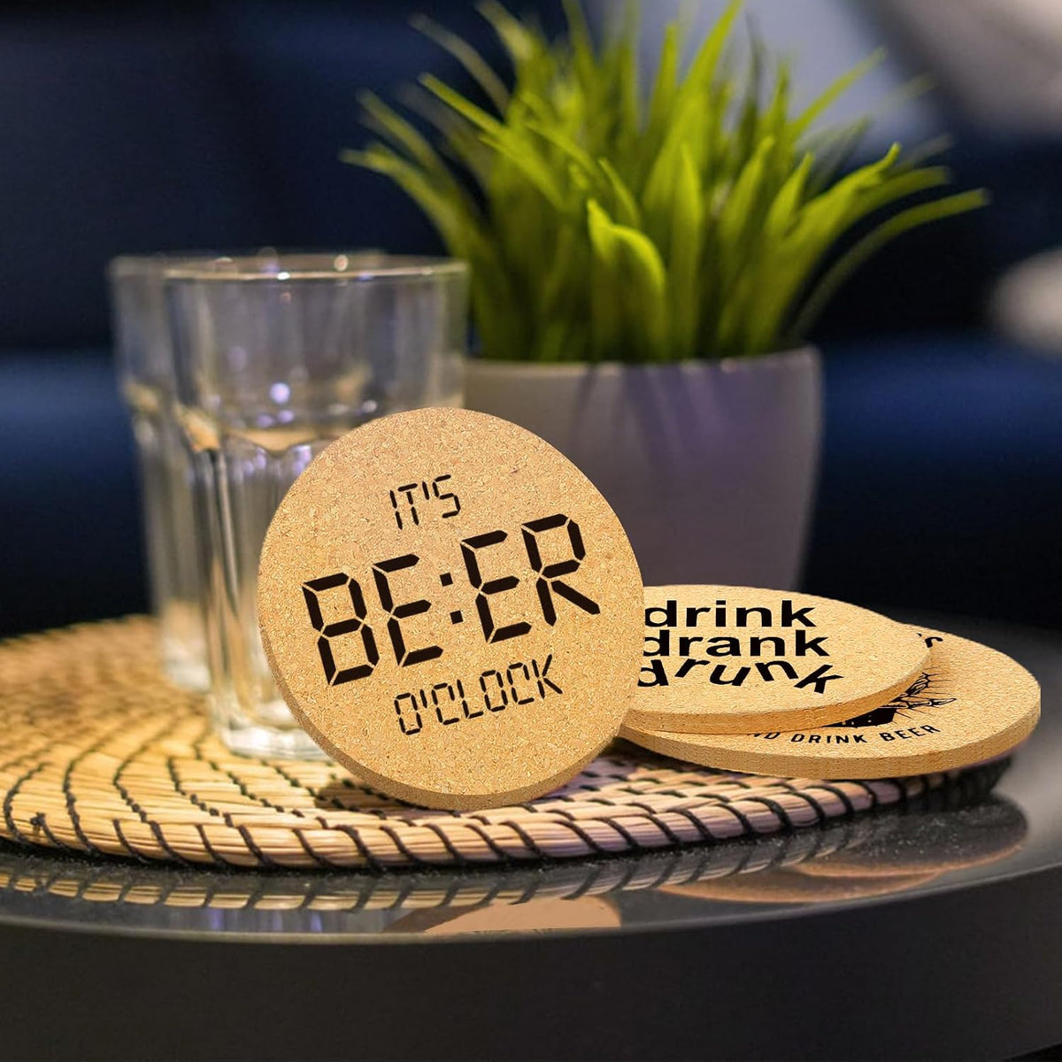 Coasters for Drinks with Holder Set of 6, Inspirational Cork Coaster Absorbent for Office Desk Inspired Table Coasters Kitchen Decor House Warming Gifts for New Home Couples, Round 4"