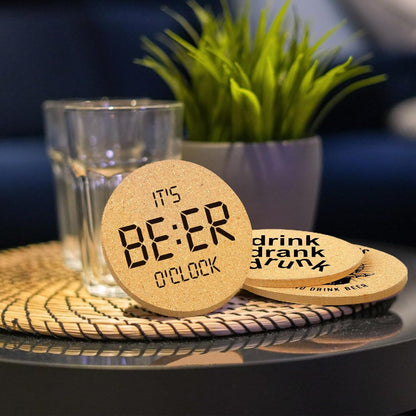 Coasters for Drinks with Holder Set of 6, Inspirational Cork Coaster Absorbent for Office Desk Inspired Table Coasters Kitchen Decor House Warming Gifts for New Home Couples, Round 4"