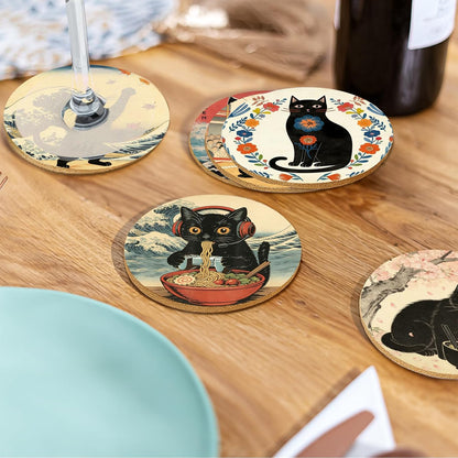 Coasters for Drinks with Holder Set of 6, Inspirational Cork Coaster Absorbent for Office Desk Inspired Table Coasters Kitchen Decor House Warming Gifts for New Home Couples, Round 4"
