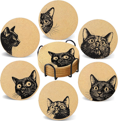 Coasters for Drinks with Holder Set of 6, Inspirational Cork Coaster Absorbent for Office Desk Inspired Table Coasters Kitchen Decor House Warming Gifts for New Home Couples, Round 4"