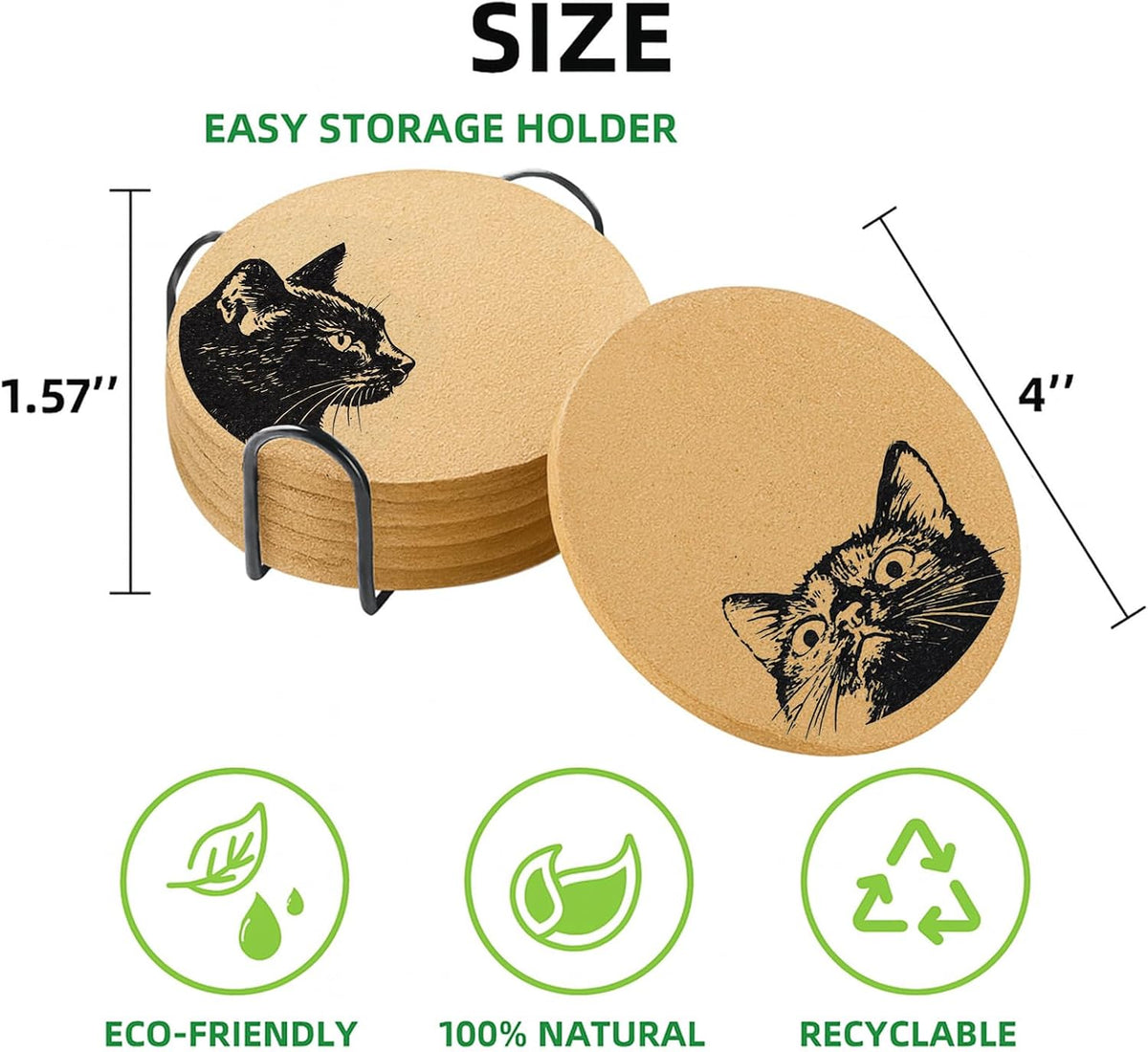 Coasters for Drinks with Holder Set of 6, Inspirational Cork Coaster Absorbent for Office Desk Inspired Table Coasters Kitchen Decor House Warming Gifts for New Home Couples, Round 4"