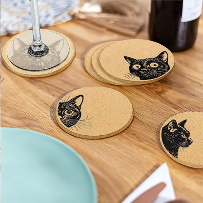 Coasters for Drinks with Holder Set of 6, Inspirational Cork Coaster Absorbent for Office Desk Inspired Table Coasters Kitchen Decor House Warming Gifts for New Home Couples, Round 4"