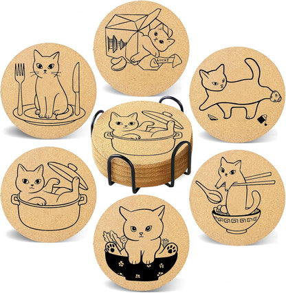 Coasters for Drinks with Holder Set of 6, Inspirational Cork Coaster Absorbent for Office Desk Inspired Table Coasters Kitchen Decor House Warming Gifts for New Home Couples, Round 4"