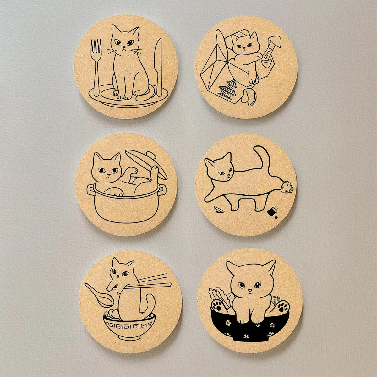 Coasters for Drinks with Holder Set of 6, Inspirational Cork Coaster Absorbent for Office Desk Inspired Table Coasters Kitchen Decor House Warming Gifts for New Home Couples, Round 4"