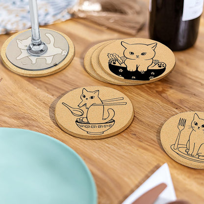 Coasters for Drinks with Holder Set of 6, Inspirational Cork Coaster Absorbent for Office Desk Inspired Table Coasters Kitchen Decor House Warming Gifts for New Home Couples, Round 4"