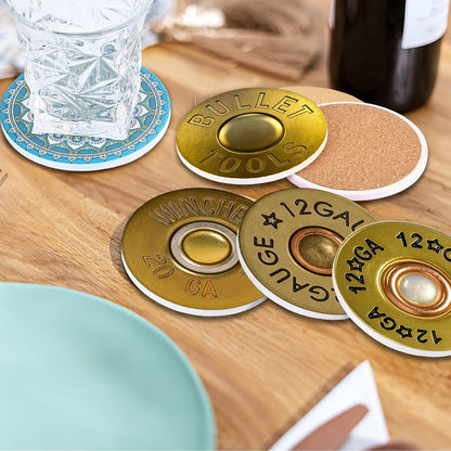 Coasters for Drinks with Holder Set of 6, Inspirational Cork Coaster Absorbent for Office Desk Inspired Table Coasters Kitchen Decor House Warming Gifts for New Home Couples, Round 4"
