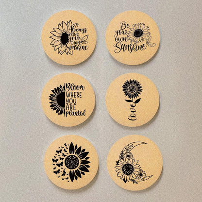 Coasters for Drinks with Holder Set of 6, Inspirational Cork Coaster Absorbent for Office Desk Inspired Table Coasters Kitchen Decor House Warming Gifts for New Home Couples, Round 4"