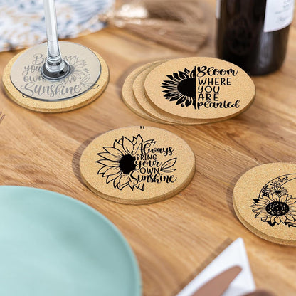Coasters for Drinks with Holder Set of 6, Inspirational Cork Coaster Absorbent for Office Desk Inspired Table Coasters Kitchen Decor House Warming Gifts for New Home Couples, Round 4"