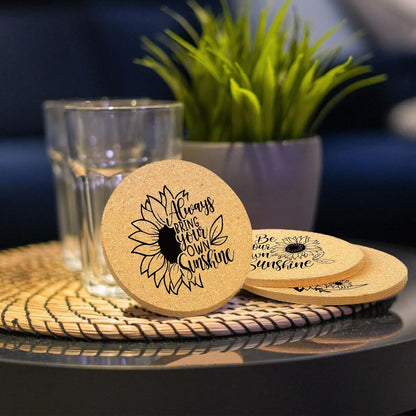 Coasters for Drinks with Holder Set of 6, Inspirational Cork Coaster Absorbent for Office Desk Inspired Table Coasters Kitchen Decor House Warming Gifts for New Home Couples, Round 4"