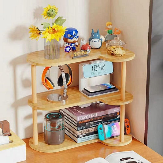 Vertical Wood Corner Shelf, Simple Desktop Small Bookshelf 3-Tier Clutter and Ornaments Storage Shelf File Organizer Rack Bookcase (Oak, 3-Tier)