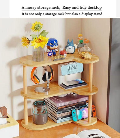 Vertical Wood Corner Shelf, Simple Desktop Small Bookshelf 3-Tier Clutter and Ornaments Storage Shelf File Organizer Rack Bookcase (Oak, 3-Tier)