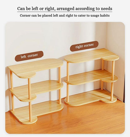 Vertical Wood Corner Shelf, Simple Desktop Small Bookshelf 3-Tier Clutter and Ornaments Storage Shelf File Organizer Rack Bookcase (Oak, 3-Tier)