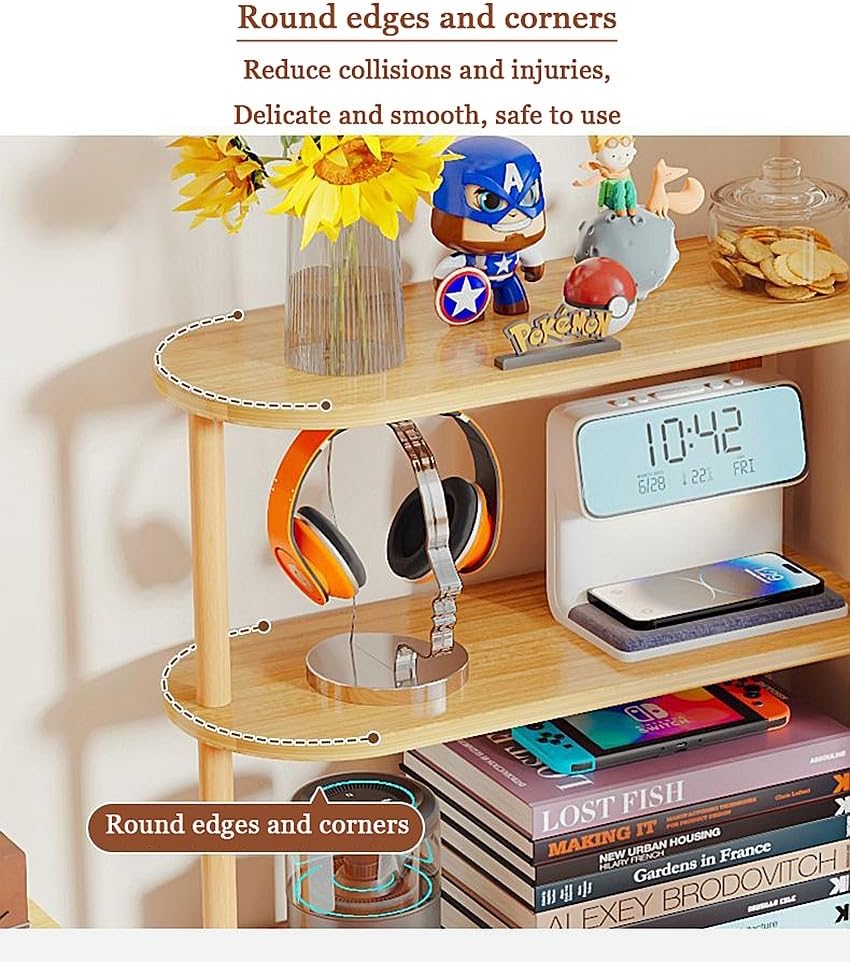 Vertical Wood Corner Shelf, Simple Desktop Small Bookshelf 3-Tier Clutter and Ornaments Storage Shelf File Organizer Rack Bookcase (Oak, 3-Tier)