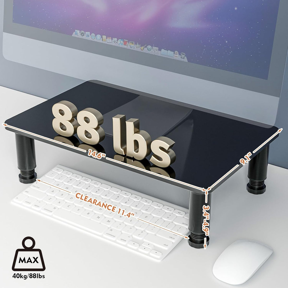 2 Pack Computer Monitor Riser with Height Adjustable Multi Media Desktop Stand for Flat Screen LCD LED TV, Laptop/Notebook/Xbox One