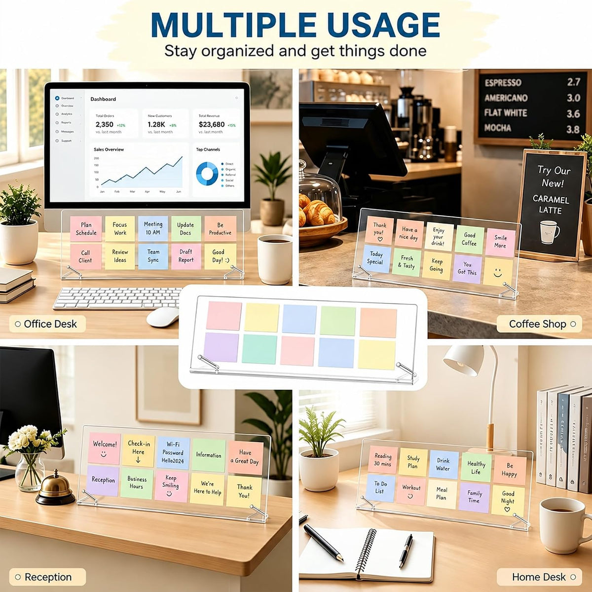 Monitor Memo Board 15"x7.9", Large Transparent Acrylic Sticky Note Holder