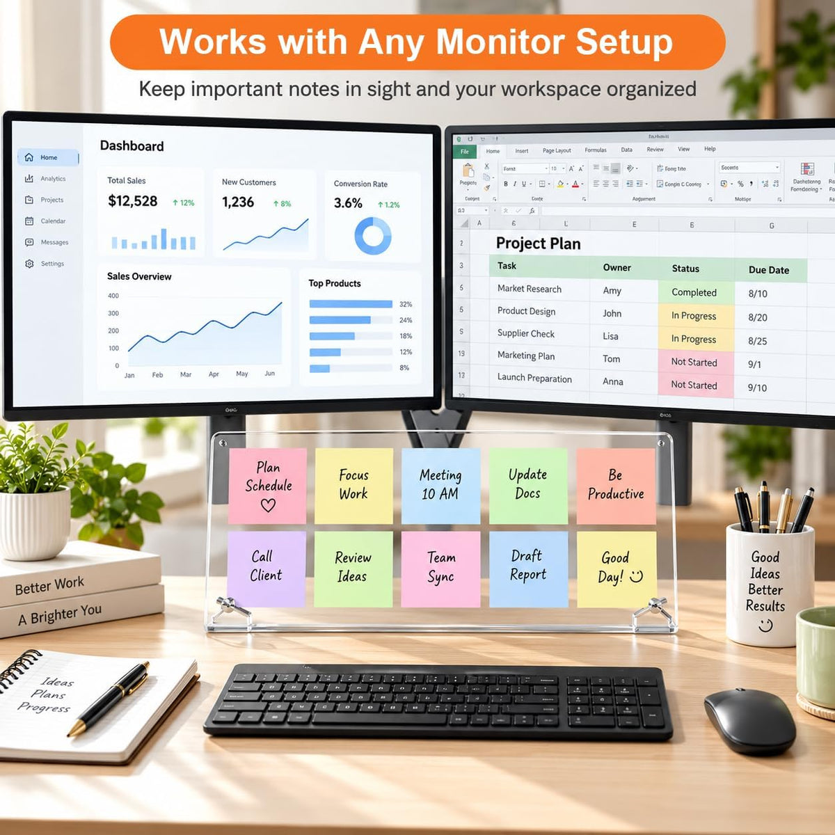 Monitor Memo Board 15"x7.9", Large Transparent Acrylic Sticky Note Holder