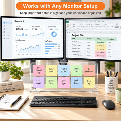 Monitor Memo Board 15"x7.9", Large Transparent Acrylic Sticky Note Holder