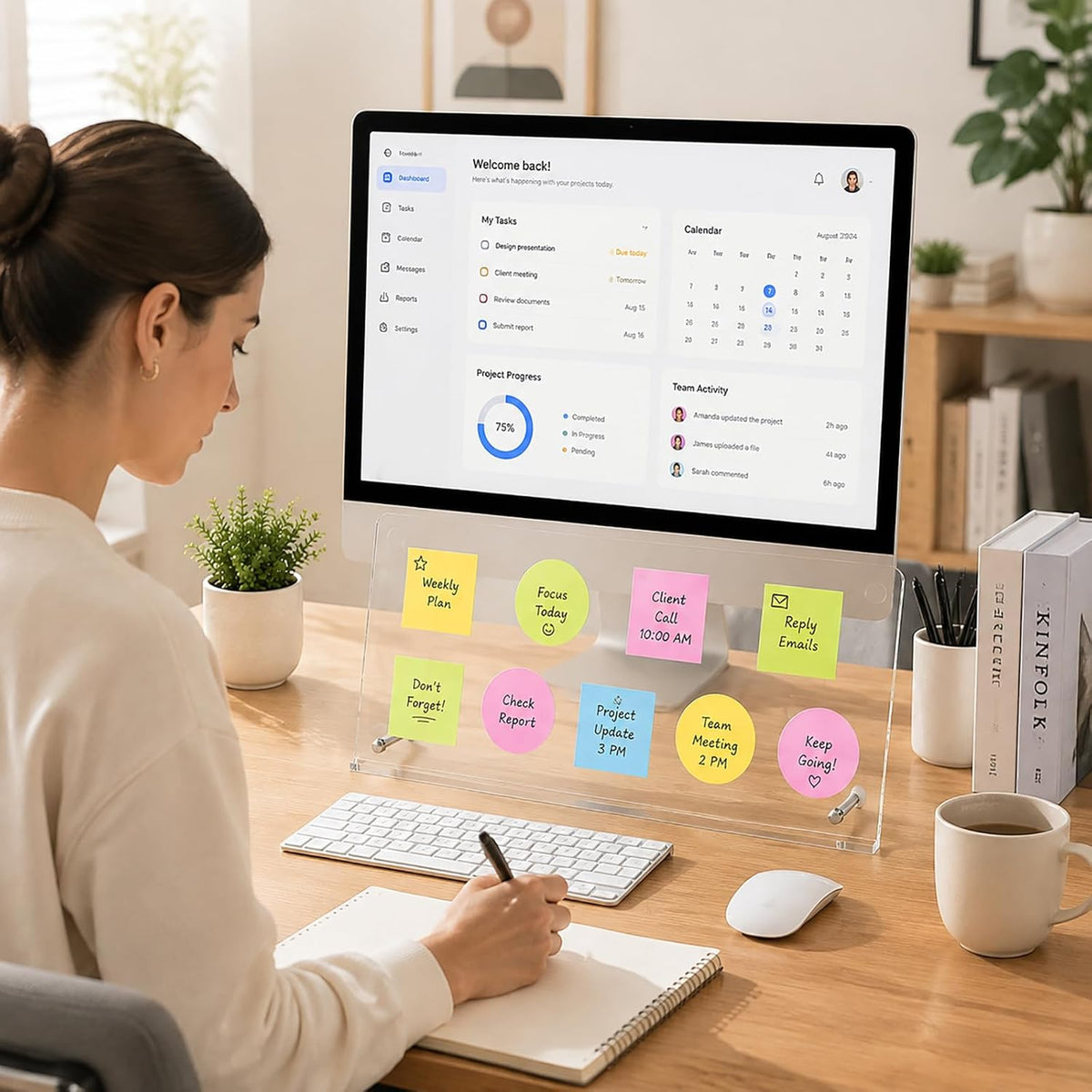 Monitor Memo Board 15"x7.9", Large Transparent Acrylic Sticky Note Holder