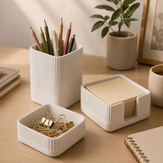 Aesthetic Desk Organizer Set of 3 - Sturdy Concrete Office Accessories