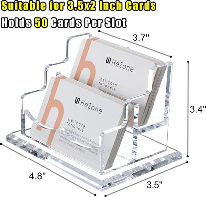 Business Card Holder for Desk 2 Tier 2 Slots, Clear Acrylic Business Card Display Stand for Women and Men, Organize 100 Cards-1 Pack (2 Slots-H)