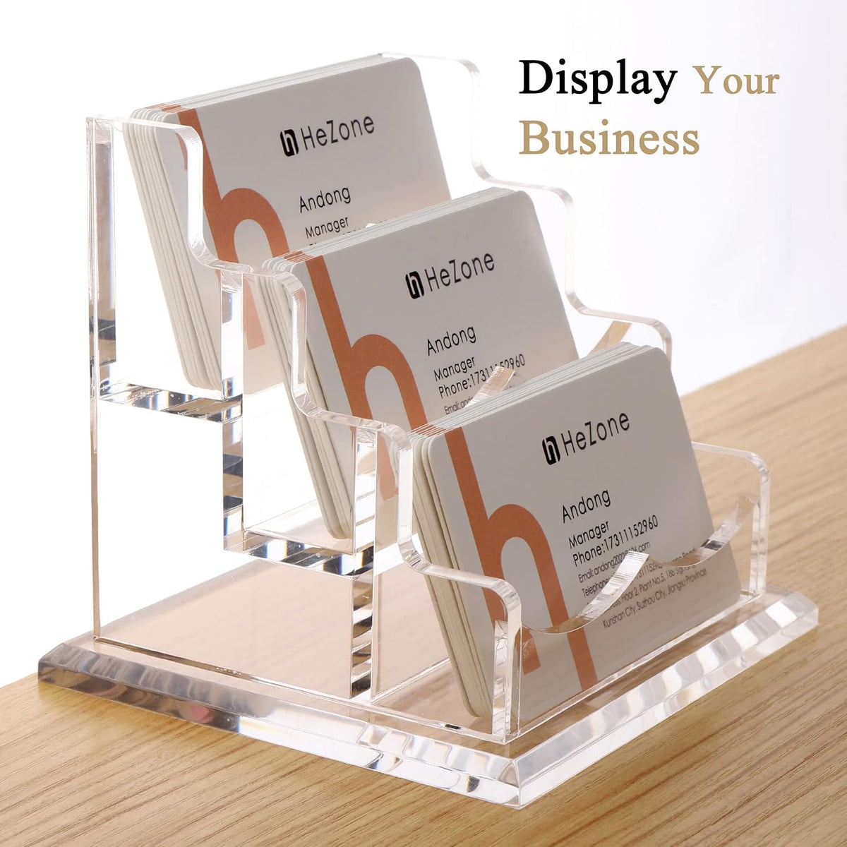 Business Card Holder for Desk 2 Tier 2 Slots, Clear Acrylic Business Card Display Stand for Women and Men, Organize 100 Cards-1 Pack (2 Slots-H)